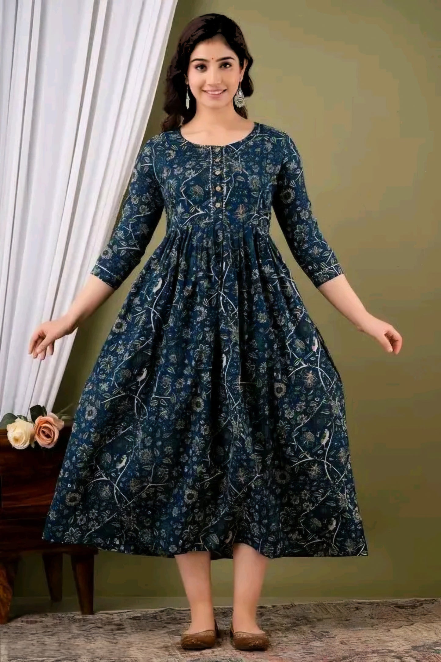 Women Printed Cotton Maternity Feeding Kurti Stylish Anarkali Pregnan...