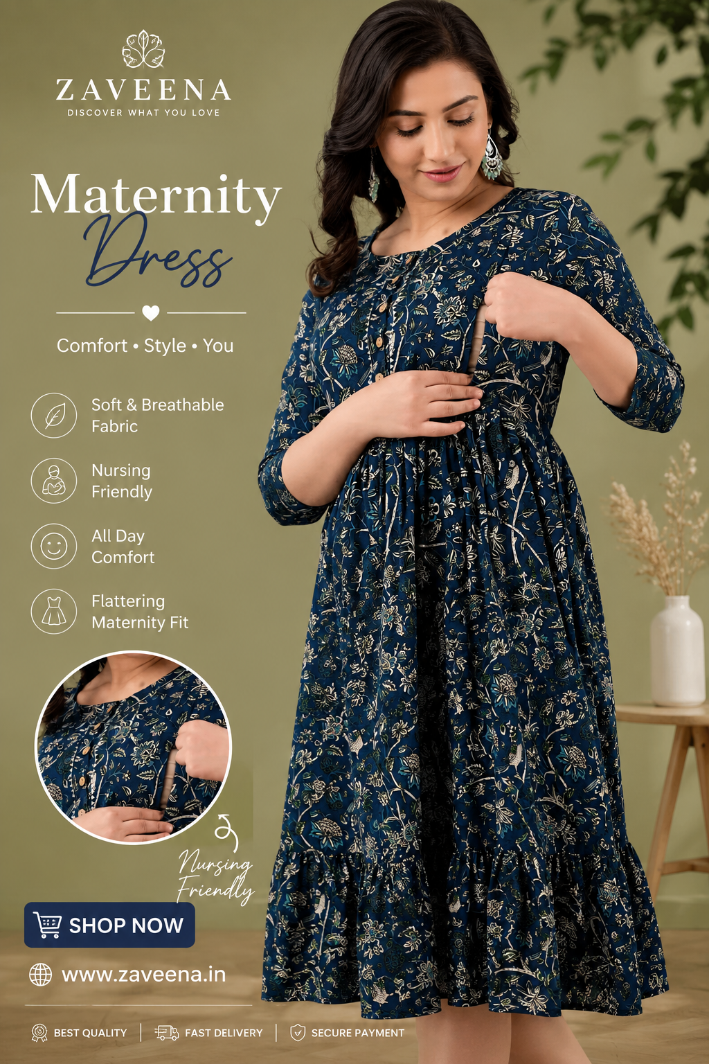 Women Printed Cotton Maternity Feeding Kurti Stylish Anarkali Pregnan...