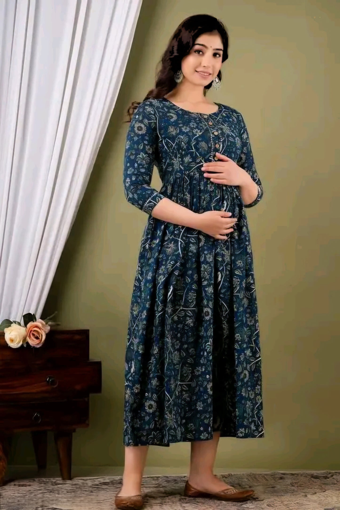 Women Printed Cotton Maternity Feeding Kurti Stylish Anarkali Pregnan...
