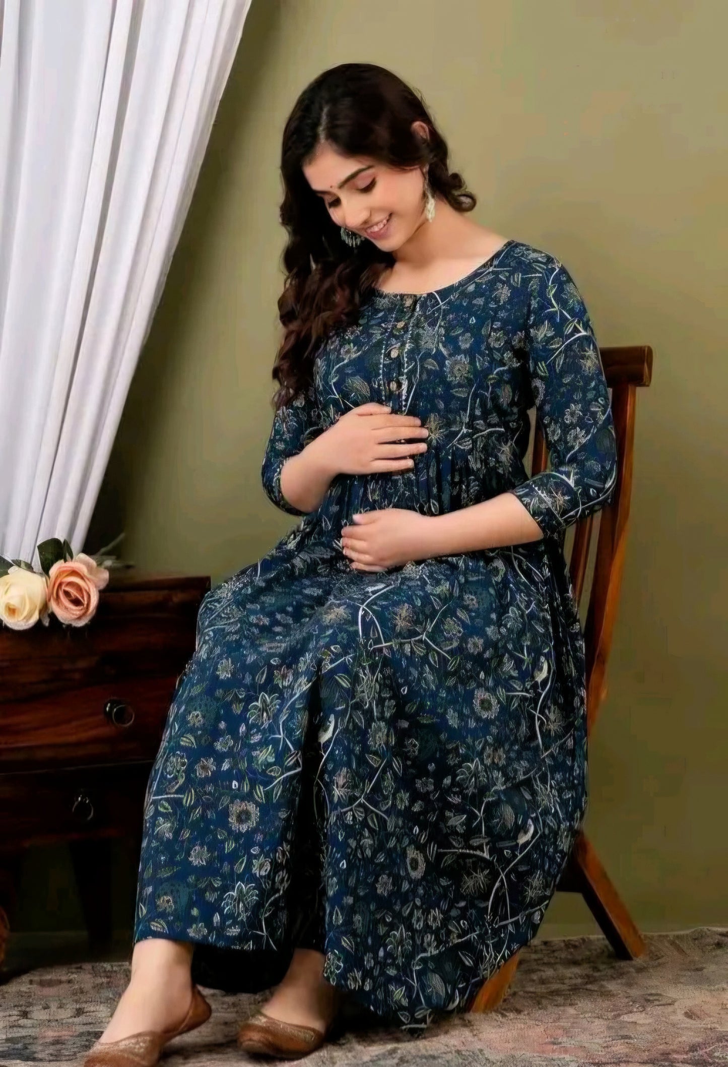 Women Printed Cotton Maternity Feeding Kurti Stylish Anarkali Pregnan...